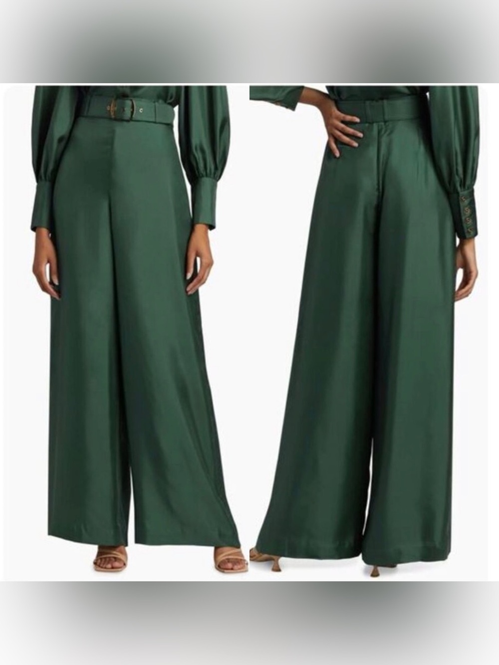 Zimmermann | Green Silk Wide Leg Pant w Belt, S